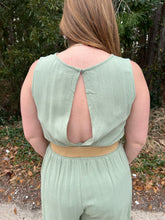 Load image into Gallery viewer, SY6232 SLEEVELESS SURPLICE WOVEN JUMPSUIT WITH SMOCKED WAIST AND BELT DETAIL
