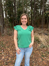 Load image into Gallery viewer, Doorbuster Ribbed Striped Tiered Ruffle Sleeve Top