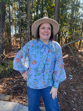 Load image into Gallery viewer, Floral print long sleeve top featuring self-tie detail at neck