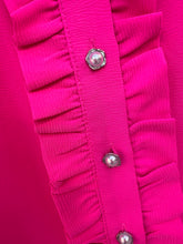 Load image into Gallery viewer, Ruffled cap sleeves button down crinkled solid top with front ruffle detail