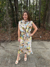 Load image into Gallery viewer, Cowl Neck Waist Tie Floral Midi Dress