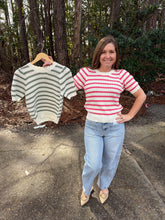 Load image into Gallery viewer, Striped Scallop Edge Puff Sleeve Knit Top