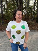 Load image into Gallery viewer, St. Patrick Shiny Clover crew neck top