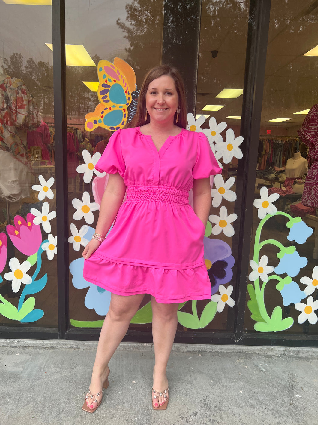 H40114 Solid Dress with Pockets