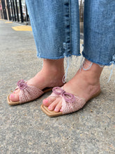 Load image into Gallery viewer, Harlowe Rhinestone Bow Raffia Slide