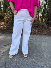 Load image into Gallery viewer, Risen Tummy Control White High Rise Ankle Wide Pants with Crease line detail