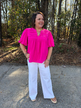 Load image into Gallery viewer, Puff sleeve pintuck detail with neck tied woven top