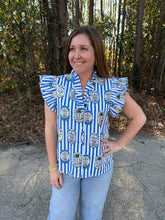 Load image into Gallery viewer, Tropical Print and Striped Top