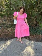 Load image into Gallery viewer, SY6171 Half Sleeve Woven Scoop Neck Smocked Tiered Dress