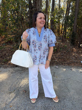 Load image into Gallery viewer, Striped Floral Puff Sleeve Top