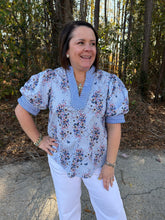Load image into Gallery viewer, Striped Floral Puff Sleeve Top