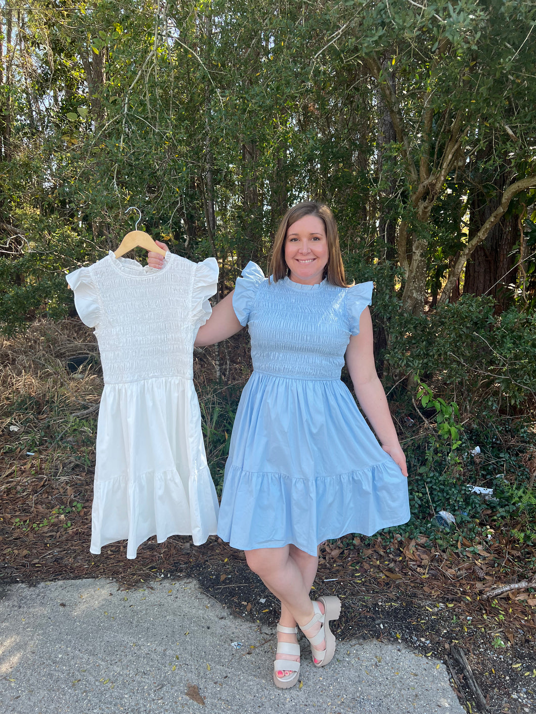 SY6004 Ruffled Sleeve Smocked tiered woven dress