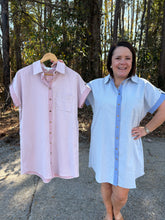 Load image into Gallery viewer, Drop Shoulder Woven Button Up Shirt Dress with Pockets