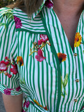 Load image into Gallery viewer, Floral stripe print short puff sleeve mini dress