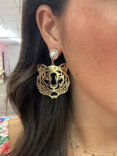 Load image into Gallery viewer, Tiger Filigree and Pearl Earrings