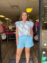 Load image into Gallery viewer, K7039 Double Layered Ruffle Short Sleeves V-Notch Smocked Detailed Top