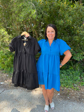 Load image into Gallery viewer, R0255 Short Tiered Collared Dress, with Puff Sleeves, &amp; Button Details