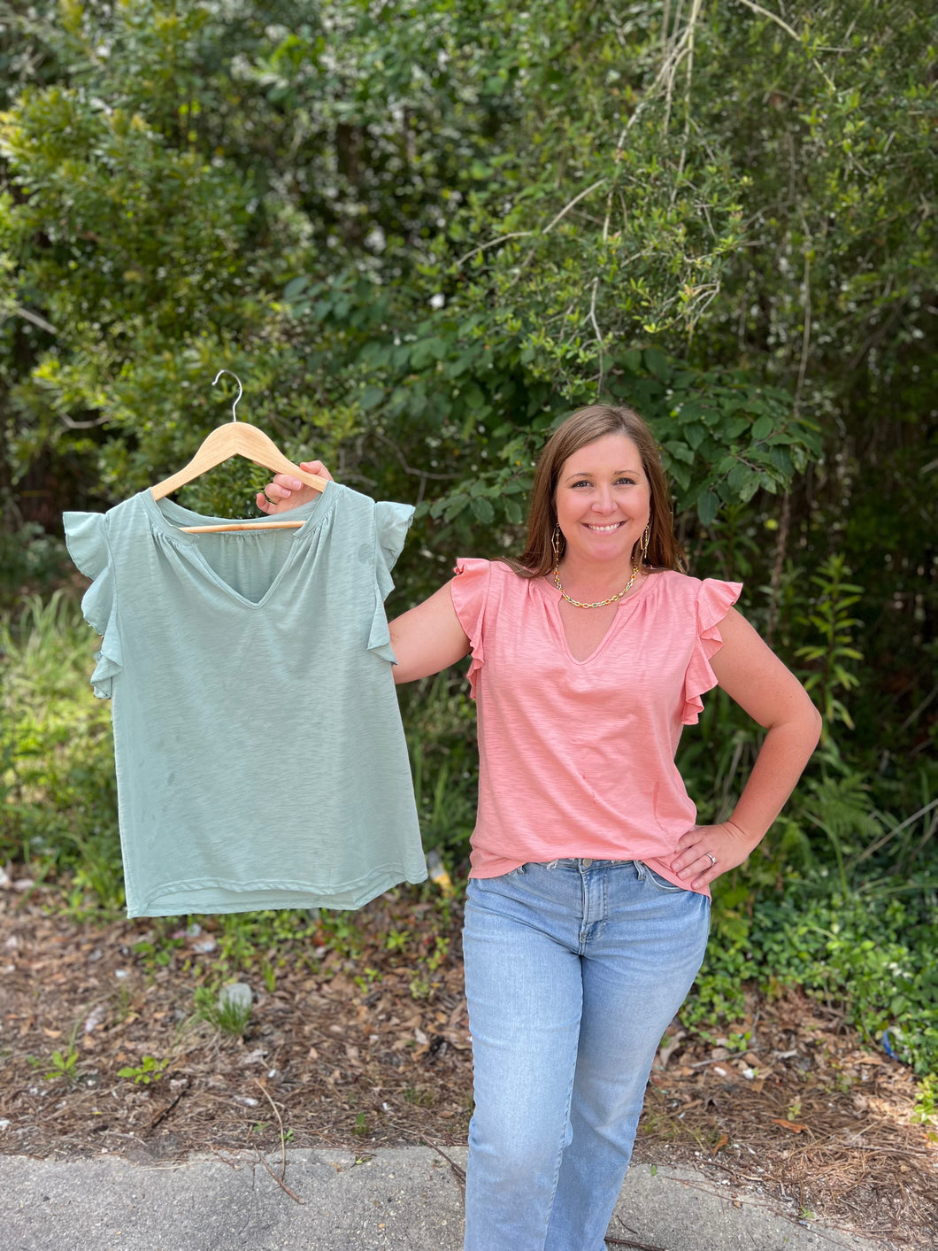 Casual Solid V Neck Butterfly Sleeve Top