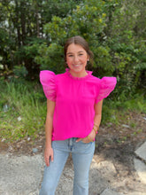 Load image into Gallery viewer, G10513 Mixed Fabric Ruffled Cap Sleeves Top
