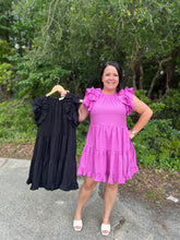 Load image into Gallery viewer, D20536 Textured Round Neck Dress featuring ruffle at the sleeves