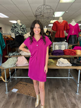 Load image into Gallery viewer, D20570 Collared short sleeve mini dress featuring button detail at front