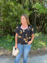Load image into Gallery viewer, K7278 Satin Animal Print Cross Over Top with Short Sleeve