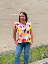 Load image into Gallery viewer, Multicolor Abstract Printed Flutter Sleeve Top