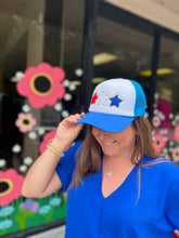 Load image into Gallery viewer, Red, White and Blue Chenille Stars Trucker Hat