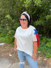 Load image into Gallery viewer, Oversized Short Sleeve Top w/ Star Sequins and Fringe