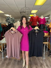 Load image into Gallery viewer, D20570 Collared short sleeve mini dress featuring button detail at front