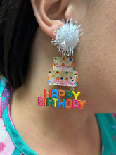 Load image into Gallery viewer, Happy Birthday Cake and Puff Acrylic Earrings