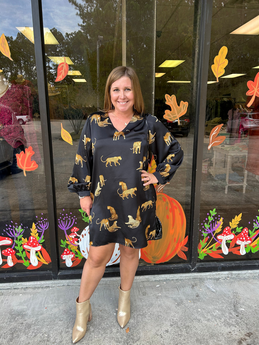 B8906-1 Satin Animal Print Dress