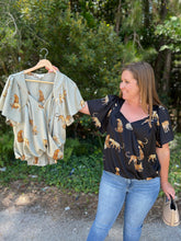 Load image into Gallery viewer, K7278 Satin Animal Print Cross Over Top with Short Sleeve
