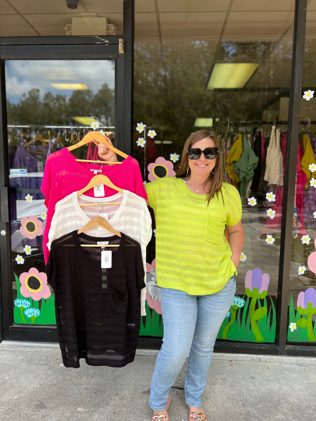 SY3946 DROP SHOULDER SHEER SWEATER TOP