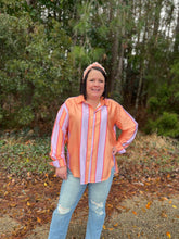 Load image into Gallery viewer, T19842 Satin striped collared button up long sleeve top
