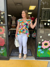 Load image into Gallery viewer, R0210 Abstract Print Deep V-Neck Top with Cinched Waist