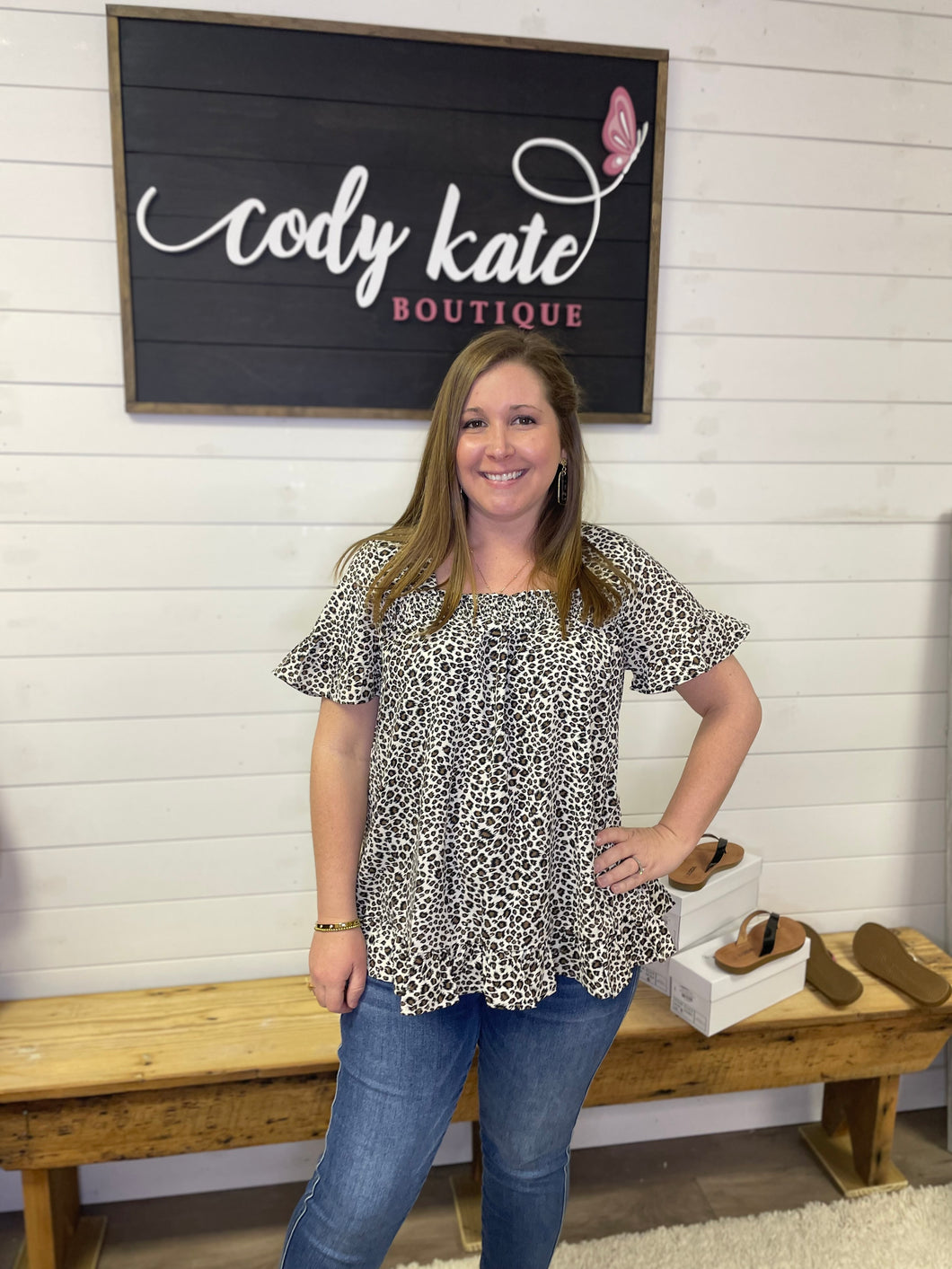 Animal Print Ruffle Sleeve Top #RD