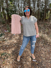 Load image into Gallery viewer, T10004-Woven gingham top with dolman sleeves