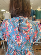Load image into Gallery viewer, D19054 Bubble Sleeve Midi Dress with Twist detail at front neck