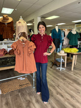 Load image into Gallery viewer, T18627 Solid V neck ruffle sleeve short sleeve top