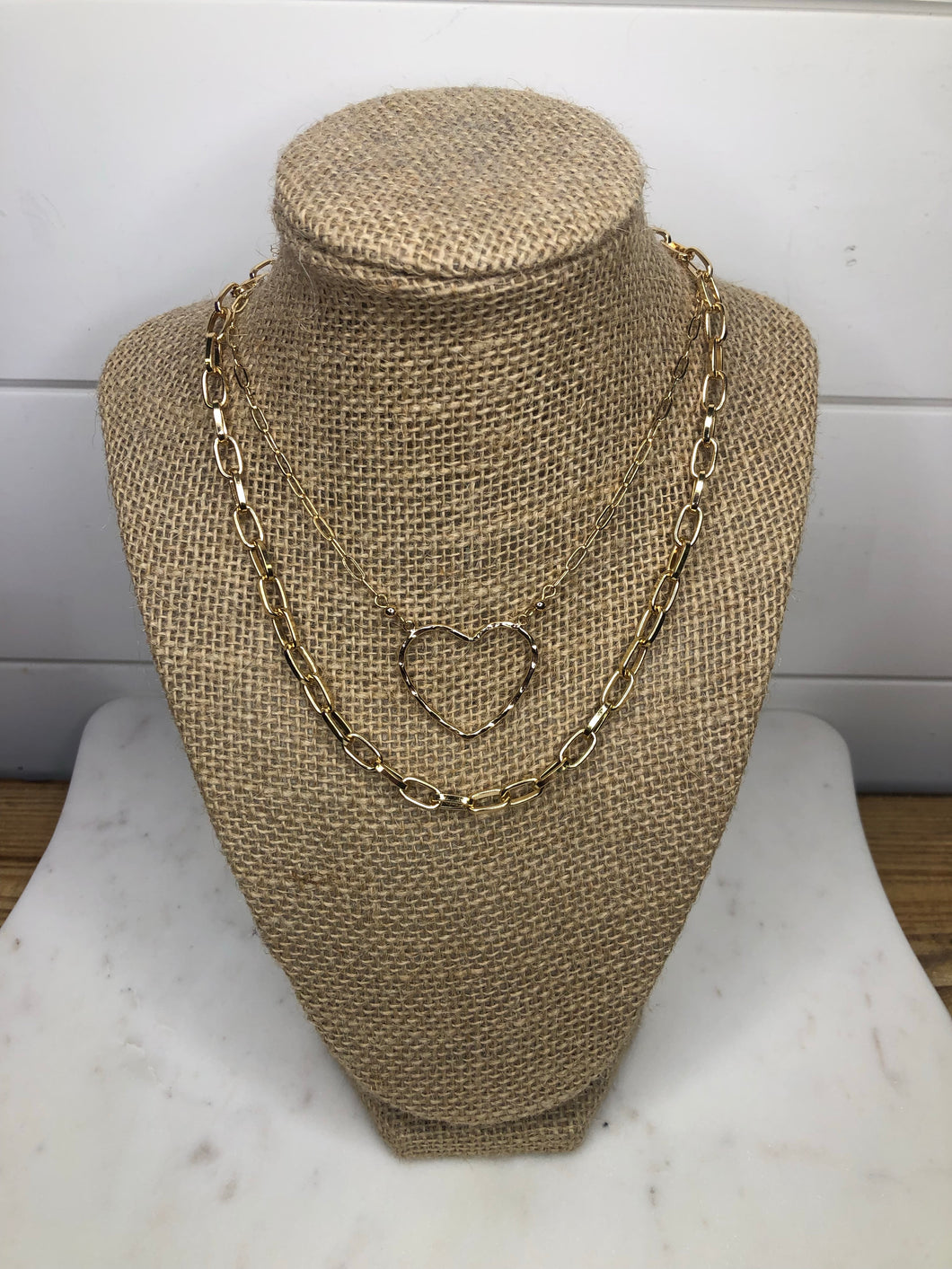 Worn gold chain and open heart necklace #156-online