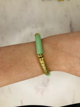 Load image into Gallery viewer, bamboo acrylic and gold disc stretch bracelet #117-ONLINE