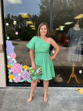Load image into Gallery viewer, D18496 Green one shoulder dress
