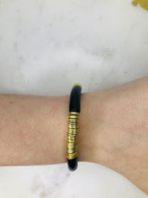 Load image into Gallery viewer, bamboo acrylic and gold disc stretch bracelet #117-ONLINE