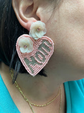 Load image into Gallery viewer, MOM beaded heart earrings