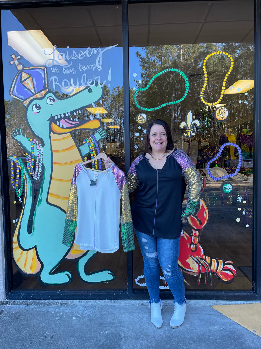 MG Sequin Sleeve Top #OW