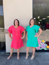 Load image into Gallery viewer, SD4183 Solid v neck air flow dress with ruffled sleeves