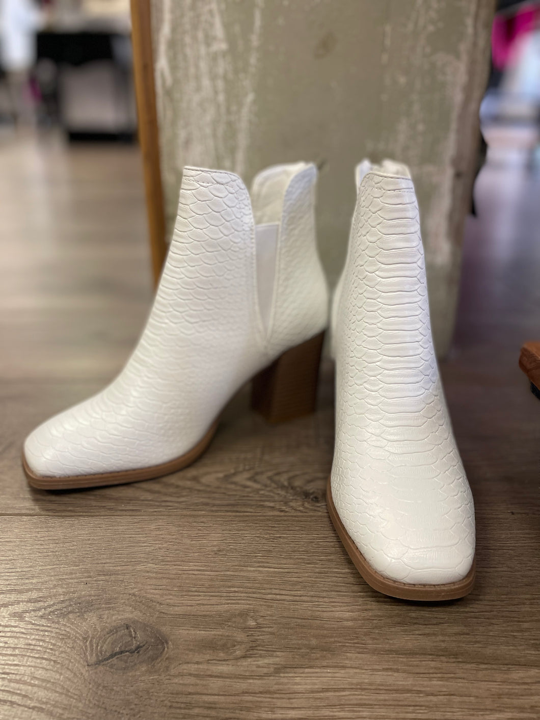 White Faux Croc Bootie