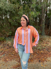 Load image into Gallery viewer, T19842 Satin striped collared button up long sleeve top