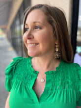 Load image into Gallery viewer, H5852 Smocked Split Neck Top